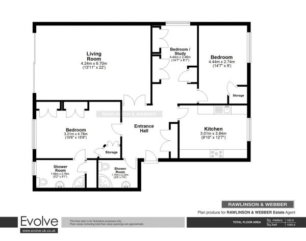 Floor Plan Image for 3 Bedroom Apartment for Sale in Palace Road, East Molesey