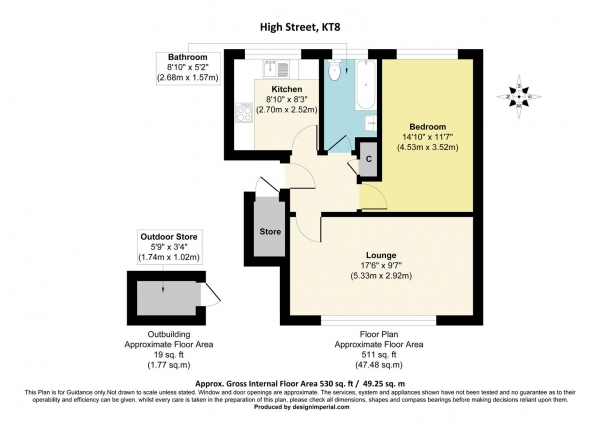 Floor Plan Image for 1 Bedroom Apartment for Sale in High Street, West Molesey