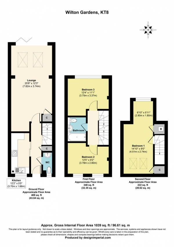 Floor Plan Image for 3 Bedroom Terraced House for Sale in Wilton Gardens, West Molesey