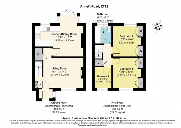 Floor Plan Image for 3 Bedroom Terraced House to Rent in Annett Road, Walton-On-Thames