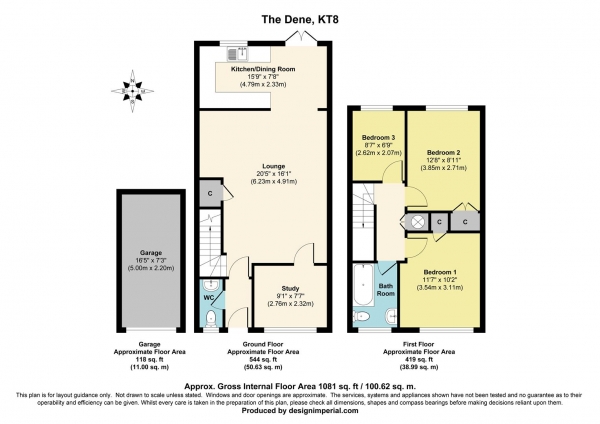 Floor Plan Image for 3 Bedroom Terraced House for Sale in The Dene, West Molesey