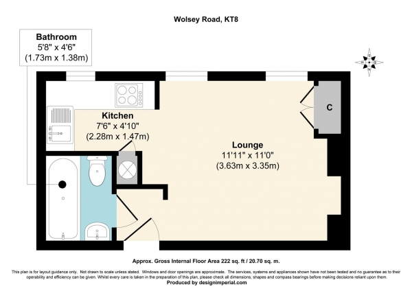 Floor Plan Image for 1 Bedroom Studio for Sale in Wolsey Road, East Molesey