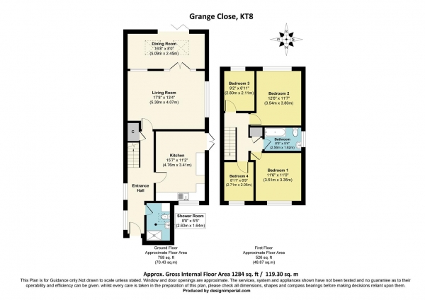 Floor Plan Image for 4 Bedroom End of Terrace House for Sale in Grange Close, West Molesey