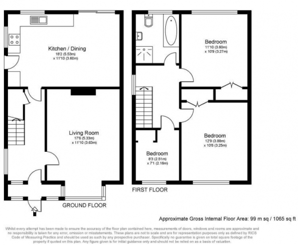 Floor Plan Image for 3 Bedroom Semi-Detached House for Sale in Pool Road, West Molesey