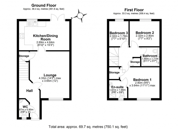 Floor Plan Image for 3 Bedroom Semi-Detached House to Rent in Grindleford Place, Warrington, Cheshire