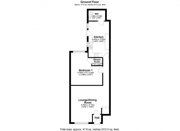 Floor Plan Image for 1 Bedroom Flat to Rent in Padgate Lane, Padgate, Warrington