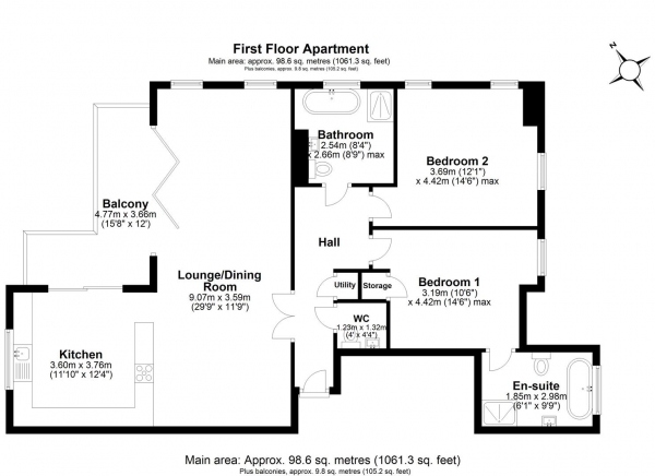 Floor Plan Image for 2 Bedroom Apartment to Rent in Warrington Road, Rainhill, Prescot