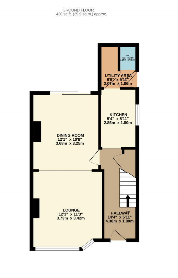 Floor Plan Image for 3 Bedroom Semi-Detached House for Sale in Kingsway, Rugby, CV22