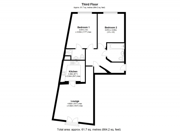 Floor Plan Image for 2 Bedroom Flat to Rent in Crown Quay, Prebend Street, MK40 1BN