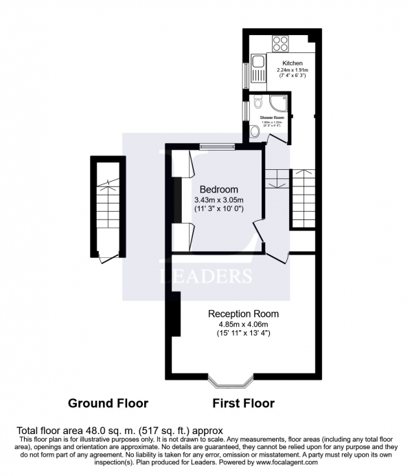 Floor Plan for 1 Bedroom Flat to Rent in Rosehill Close, First floor flat, Brighton, BN1, 4HT - £208 pw | £900 pcm