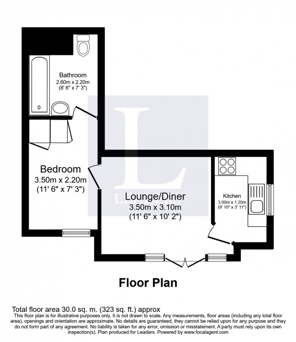Floor Plan Image for 1 Bedroom Flat to Rent in Princes Court, Princes Avenue, Hove
