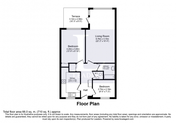 Floor Plan Image for 2 Bedroom Property to Rent in Channings, Kingsway, Hove