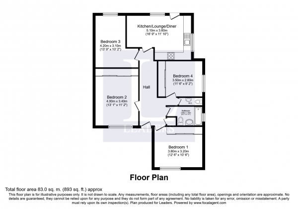 Floor Plan Image for 4 Bedroom Bungalow to Rent in Wilmington Close, Brighton