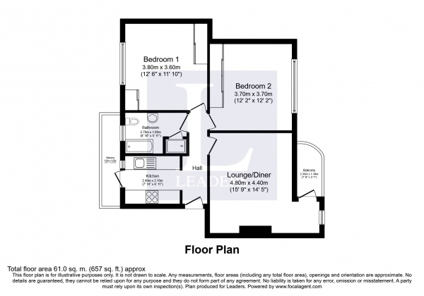 Floor Plan Image for 2 Bedroom Flat to Rent in Withdean Court, London Road, Brighton