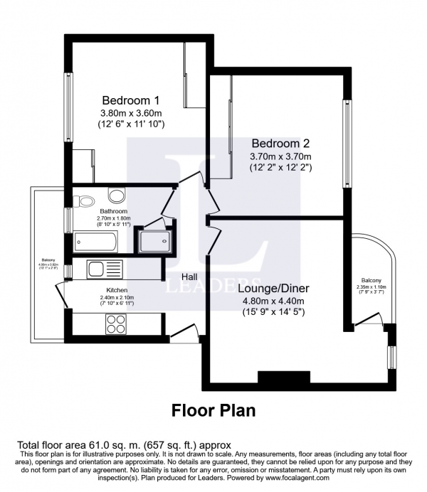 Floor Plan Image for 2 Bedroom Flat to Rent in Withdean Court, London Road, Brighton