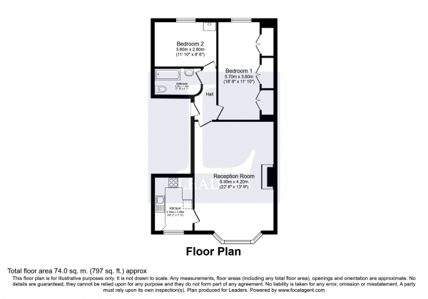 Floor Plan Image for 2 Bedroom Flat to Rent in Cromwell Road, Hove