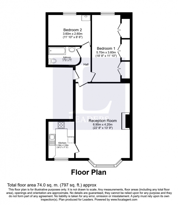 Floor Plan Image for 2 Bedroom Flat to Rent in Cromwell Road, Hove