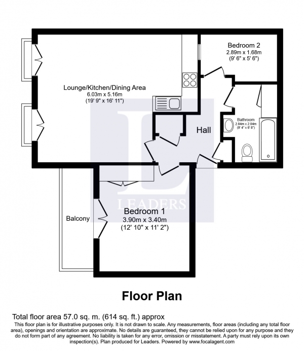 Floor Plan for 2 Bedroom Flat to Rent in Dulcima House, Horsham, 16 Carfax, RH12, 1EZ - £202 pw | £875 pcm