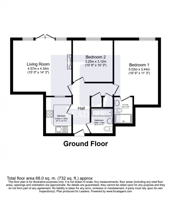 Floor Plan Image for 2 Bedroom Flat to Rent in Harlands House, Haywards Heath