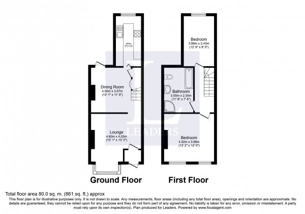 Floor Plan Image for 2 Bedroom Terraced House to Rent in Colenso Road, Fareham