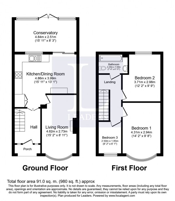 Floor Plan Image for 3 Bedroom Terraced House to Rent in Hill Park Road, Gosport