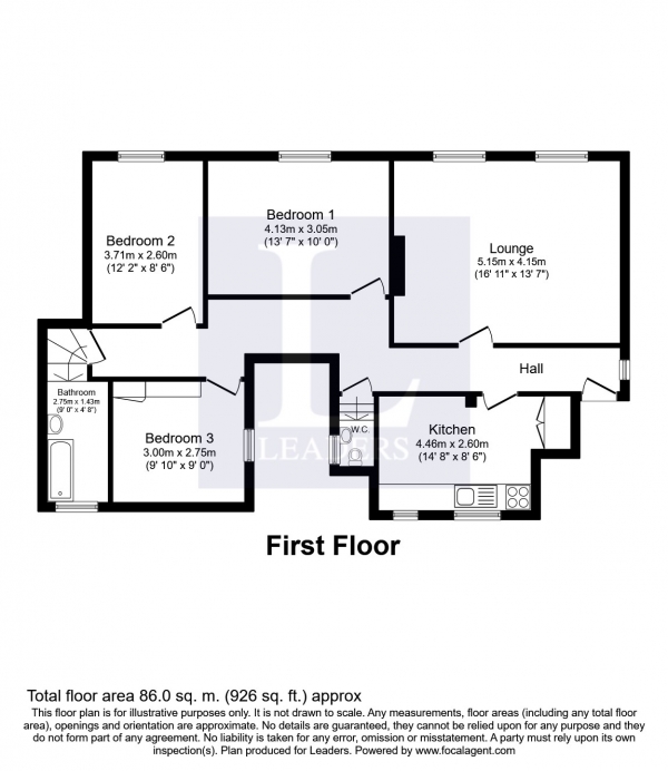 Floor Plan Image for 3 Bedroom Flat to Rent in North Cross Street, Gosport