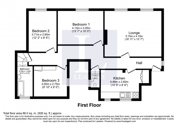 Floor Plan Image for 3 Bedroom Flat to Rent in North Cross Street, Gosport