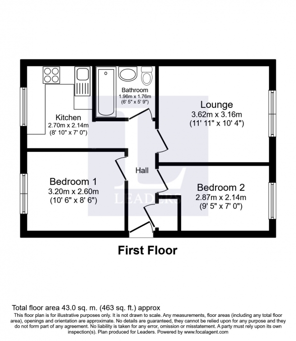 Floor Plan Image for 2 Bedroom Flat to Rent in Gordon Road, Gosport