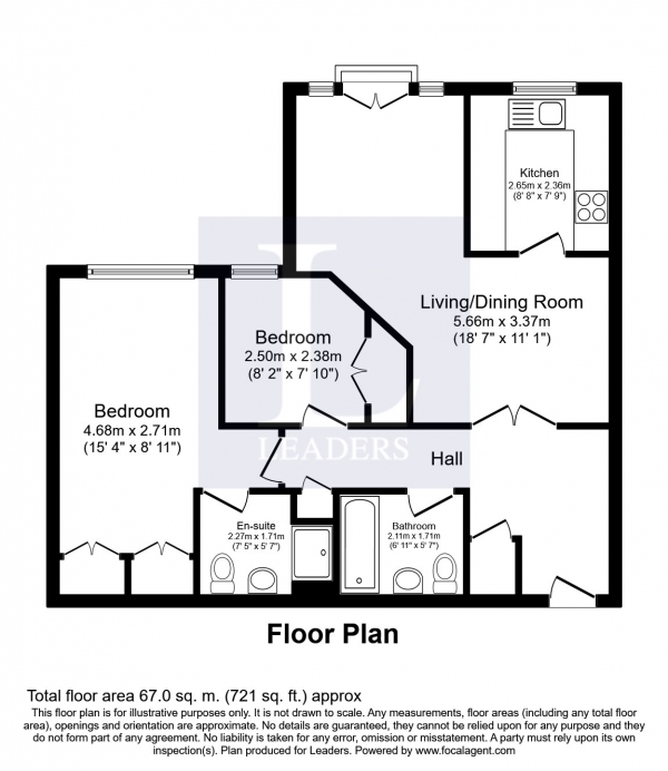 Floor Plan Image for 2 Bedroom Apartment to Rent in Worcester Court, Worcester Road, Sutton