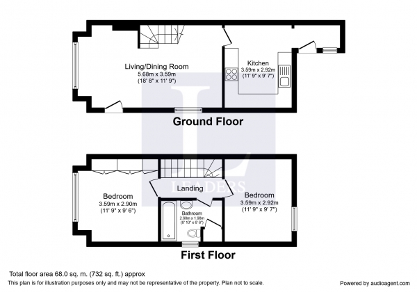 Floor Plan Image for 2 Bedroom Semi-Detached House to Rent in Vicarage Road, Sutton