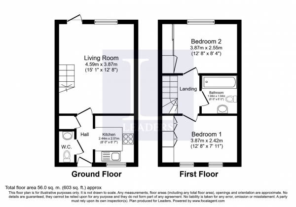 Floor Plan Image for 2 Bedroom Terraced House to Rent in Aldrich Gardens, Cheam, Sutton