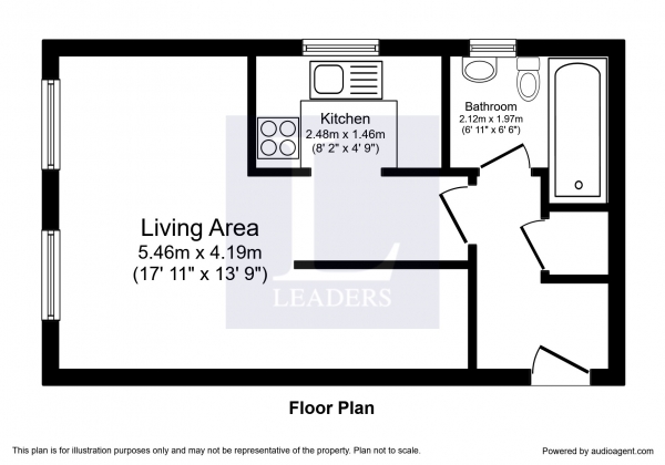 Floor Plan for Studio to Rent in Clare Lodge, Brighton Road, Sutton, SM2, 5SF - £190 pw | £825 pcm