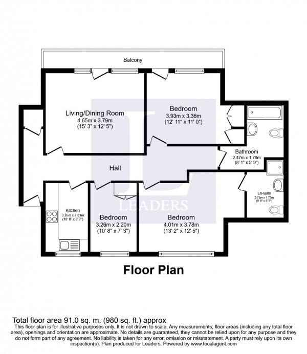 Floor Plan Image for 3 Bedroom Apartment to Rent in Jubilee Court, Eaton Road, Sutton