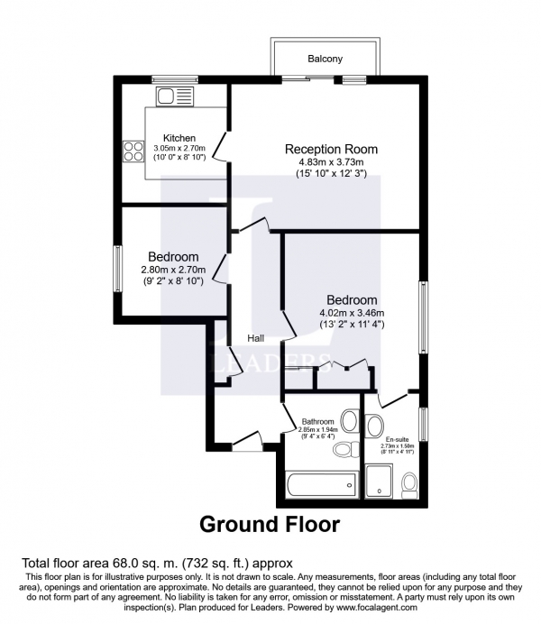 Floor Plan Image for 2 Bedroom Flat to Rent in Campion Close, Croydon