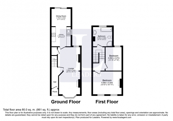 Floor Plan Image for 2 Bedroom Terraced House to Rent in Rymer Road, Croydon