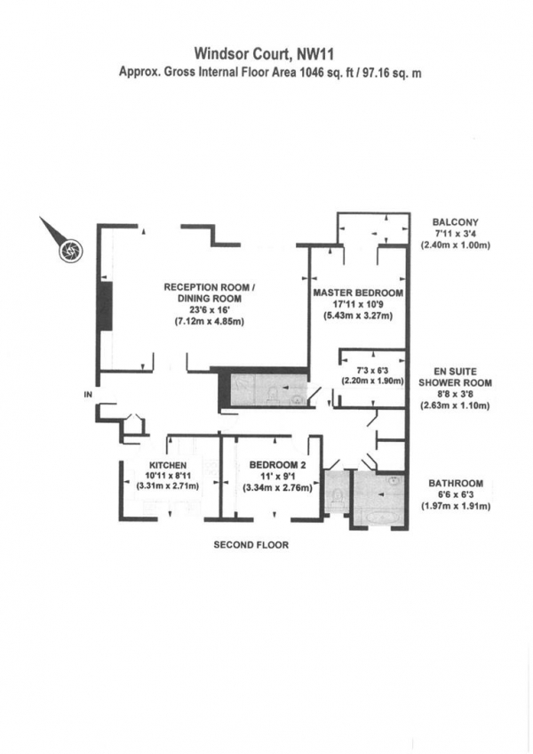 Floor Plan Image for 2 Bedroom Flat for Sale in Windsor Court, NW11