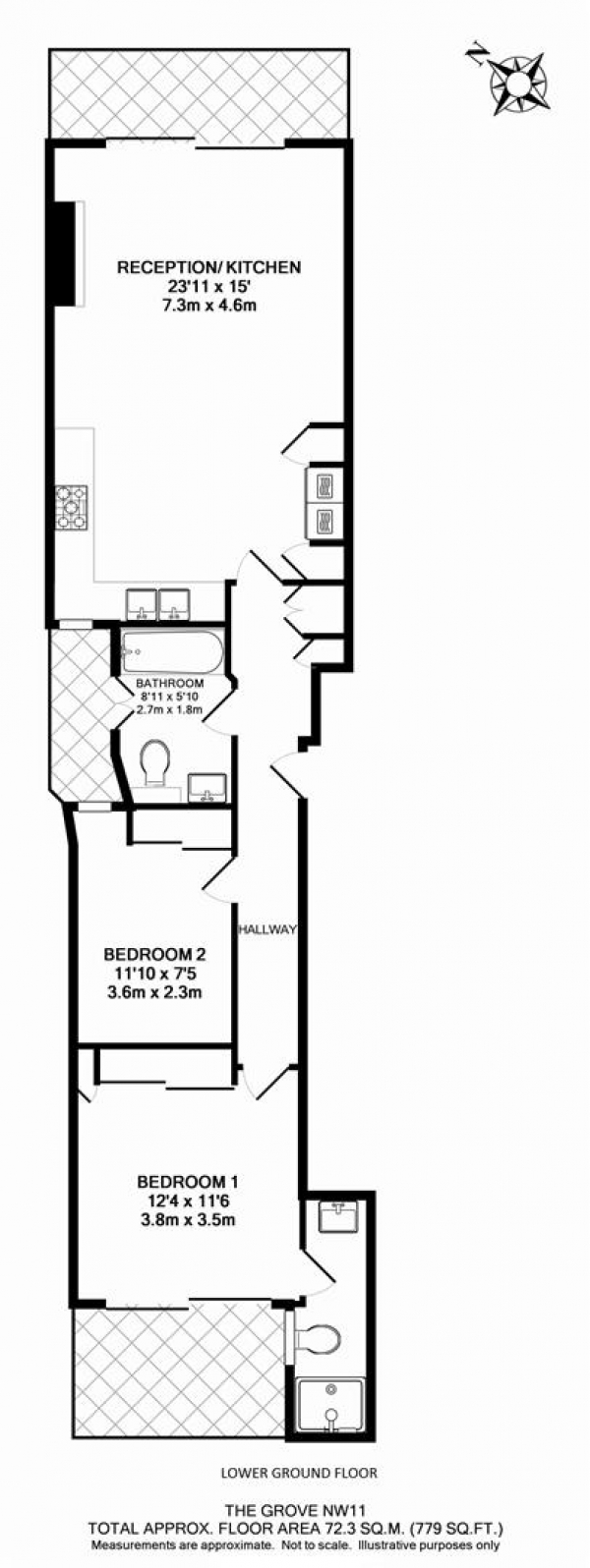 Floor Plan Image for 2 Bedroom Flat for Sale in The Grove, NW11