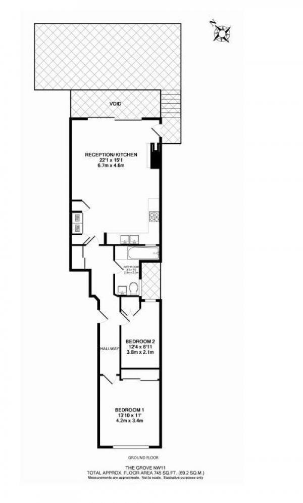 Floor Plan Image for 2 Bedroom Flat for Sale in The Grove, NW11