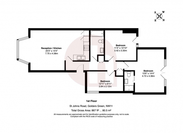 Floor Plan Image for 3 Bedroom Flat for Sale in St. Johns Road, NW11