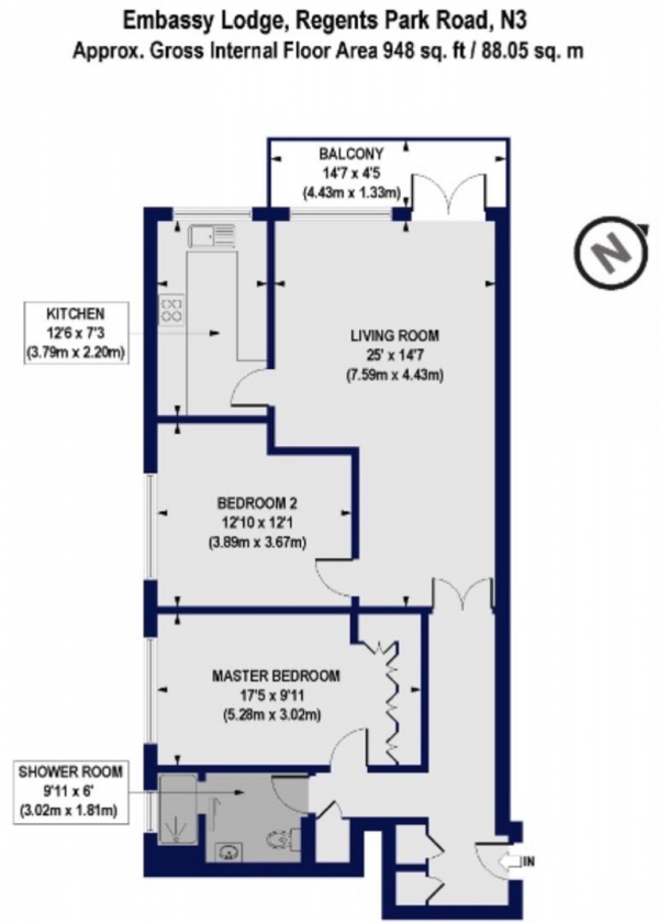 Floor Plan Image for 2 Bedroom Flat for Sale in Embassy Lodge, Regents Park Road, N3