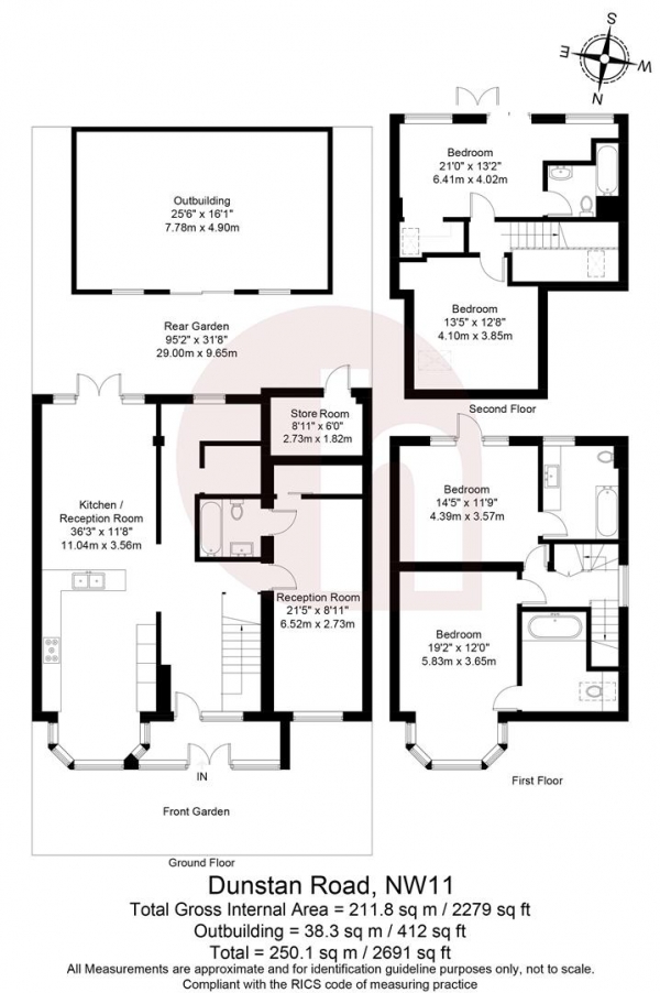 Floor Plan for 4 Bedroom Property for Sale in Dunstan Road, London, NW11, 8AE - Guide Price &pound1,650,000