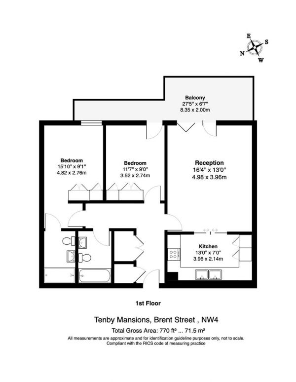 Floor Plan Image for 2 Bedroom Flat for Sale in Brent Street, London