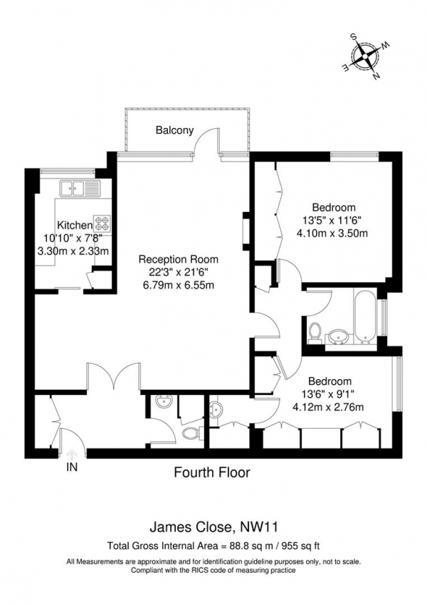 Floor Plan Image for 2 Bedroom Flat for Sale in James Close, Woodlands, London