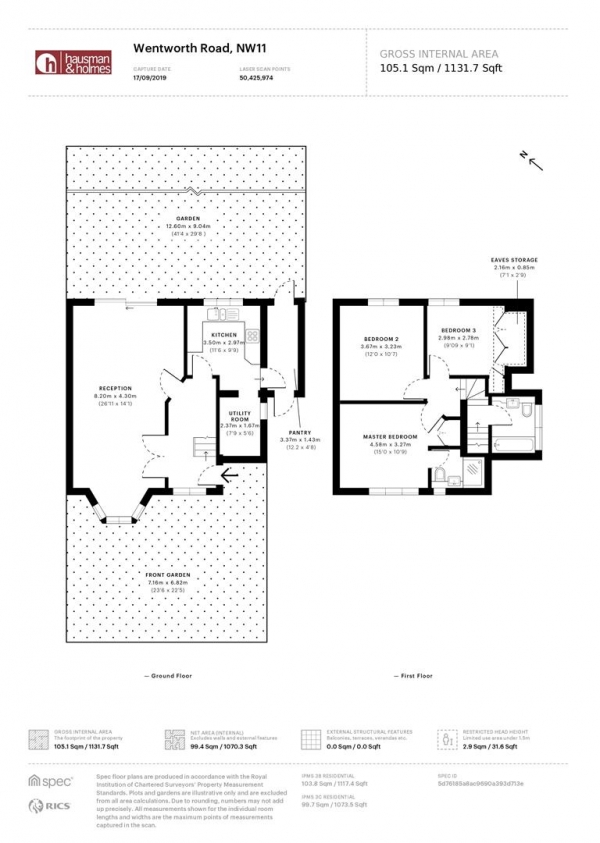 Floor Plan for 3 Bedroom Property for Sale in Wentworth Road, NW11, NW11, 0RL - Guide Price &pound899,950