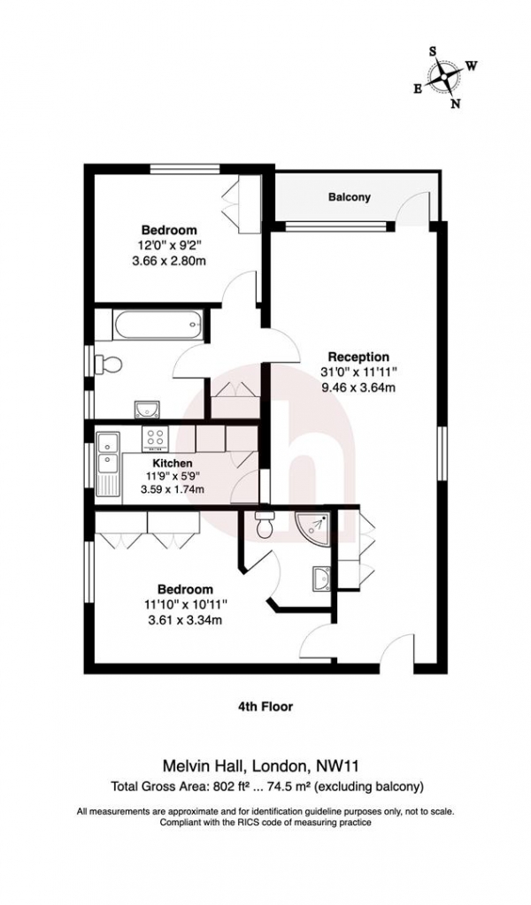 Floor Plan Image for 2 Bedroom Flat for Sale in Melvin Hall, NW11