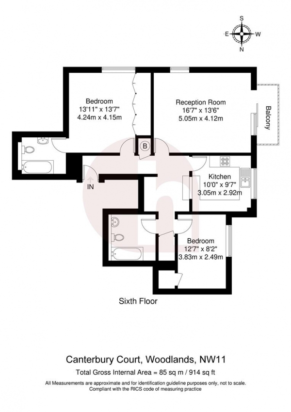 Floor Plan Image for 2 Bedroom Flat for Sale in Canterbury Court, NW11