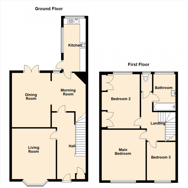 Floor Plan Image for 3 Bedroom Terraced House for Sale in Helena Avenue, Whitley Bay