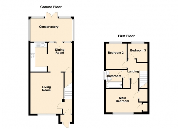 Floor Plan for 3 Bedroom Semi-Detached House for Sale in Birkdale, Whitley Bay, NE25, 9LY -  &pound265,000