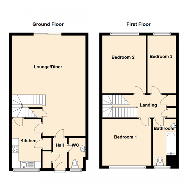 Floor Plan for 3 Bedroom End of Terrace House for Sale in Ashford Close, Preston Grange, North Shields, NE29, 9HY -  &pound215,000