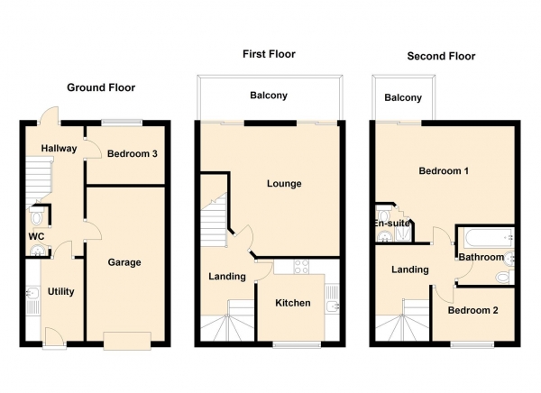 Floor Plan Image for 3 Bedroom End of Terrace House for Sale in Chirton Dene Quays, North Shields